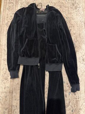 Juicy Couture Black Velour Track Jacket & Pants Set